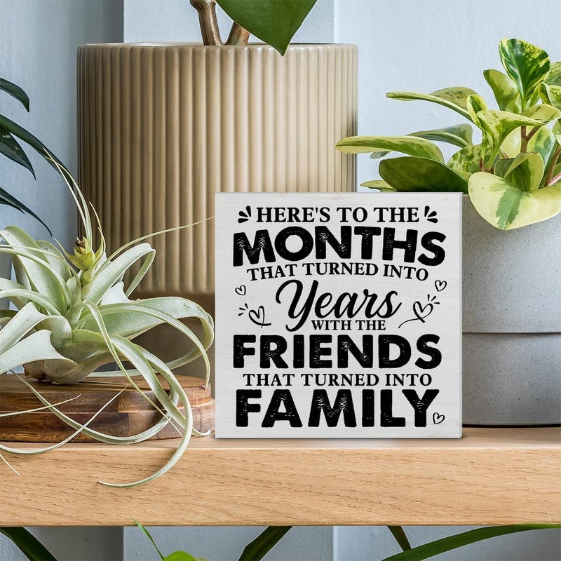 PIXCEOS Friend Quote Decorative Wooden Box Sign the Friends That Turned into Family Wood Block Plaque Decor Farmhouse Home Shelf or Wall Display 5x5 Inches - Image 3